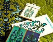 Vintage Bridge Card Tablecloth, Tally Set and Scorepad - Unopened Playing Cards Decks - Vintage Party Collectibles - Vintage Green - NOS