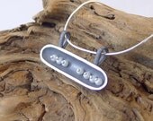 Horizontal Oxidized Sterling Silver Pod Necklace with White Glass Beads N0660
