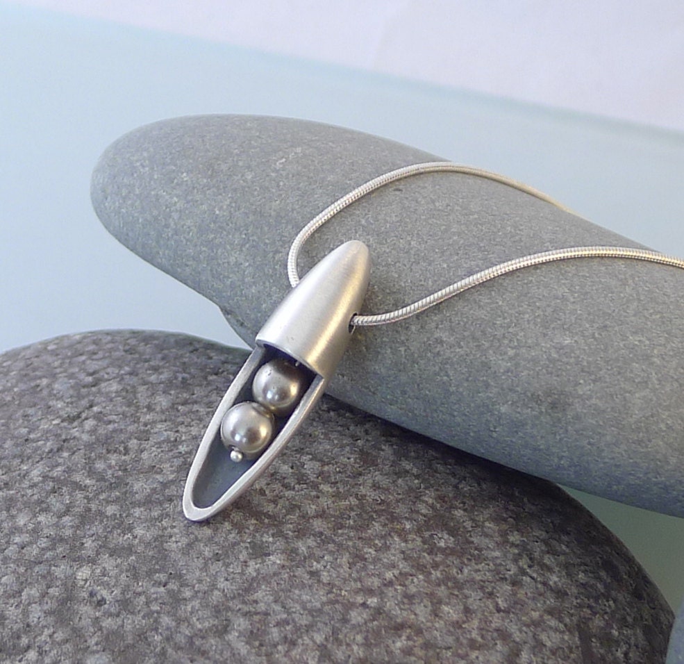Sleek Sterling Silver Capsule with Taupe Faux Pearls - N0670