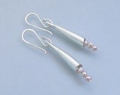 Slender Sterling Tubes with Pink Freshwater Pearls - E1900