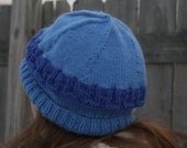 Hand-knit wool hat -- shades of blue