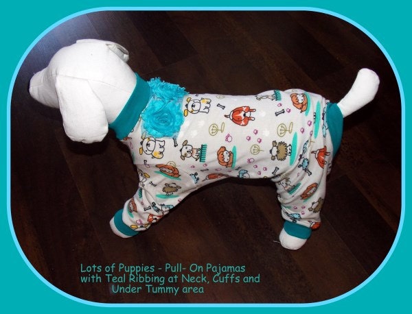 Pet Clothing Pajamas size Medium All Done Cute Cotton Knit with Teal Ready To Ship