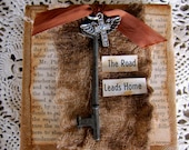 Collage, Mini, Primitive, Vintage Key, Brown, Sepia, Rustic, Mixed Media, Assemblage