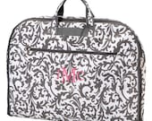 Set of 9 Bridesmaid Gift Garment Bag Grey Floral Damask Luggage Personalized Monogrammed Wedding