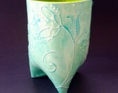 ceramic desk cup :) turquoise & lime office decor