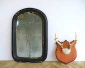 Antique Wall Mirror Arched Frame / Vintage Mens Shaving Mirror Mercury Glass Look - BirdinHandVTG