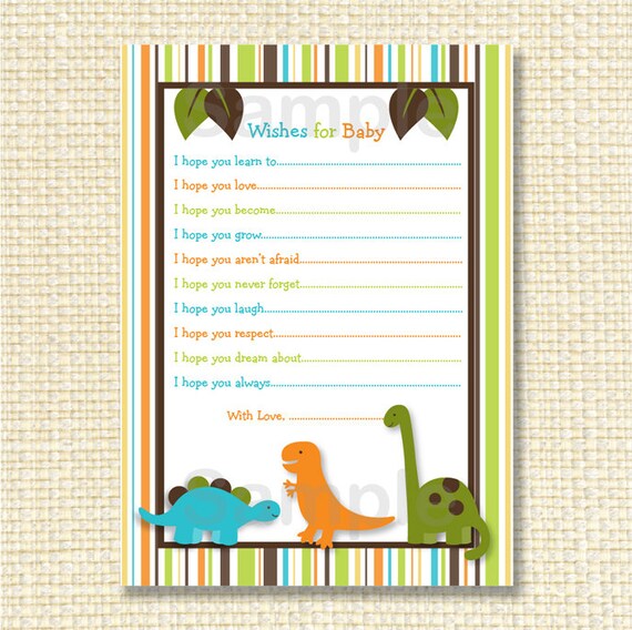 Lil Dino Dinosaur Boys Printable Wishes for Baby Advice Cards INSTANT DOWNLOAD Il_570xn