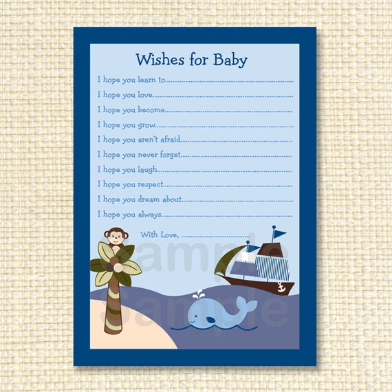Nautical Whale Pirate Ship Printable Wishes for Baby Advice Cards INSTANT DOWNLOAD Il_570xn