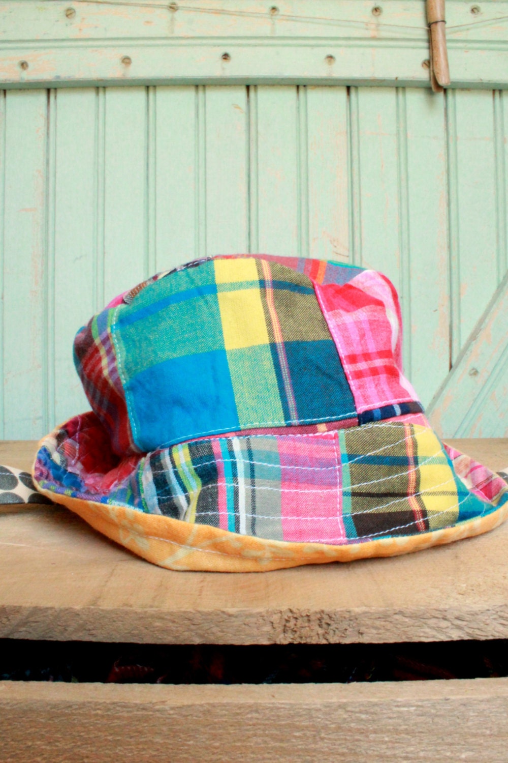 Toddler Bright Madras Bucket Cap 12 to 24 Months - Reversible Trick Sun Hat Country Style