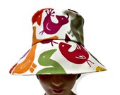 Women's Sun Hat - Retro Sun Hat in Cotton Canvas Bird Print