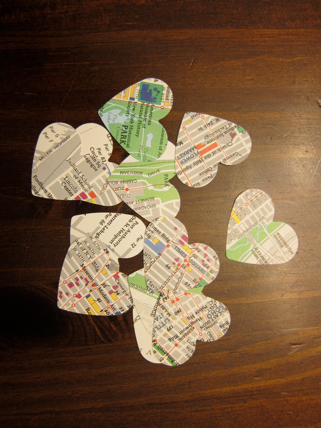 I Love NY Recycled Map Heart Stickers - 12