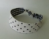 2-in-1 Reversible Headband- Black and White Polka Dots with Houndstooth