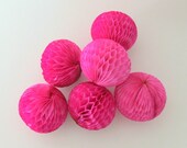 Vintage Honeycomb Balls  Set of 6 Hot Pink