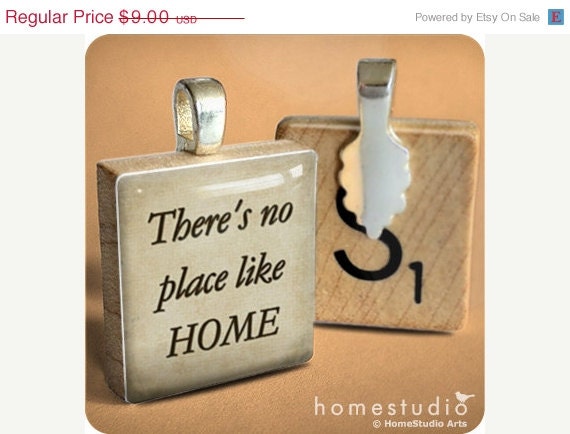 Moving Sale - No Place Like Home : a pendant charm made with a wood Scrabble tile game piece . Wizard of Oz