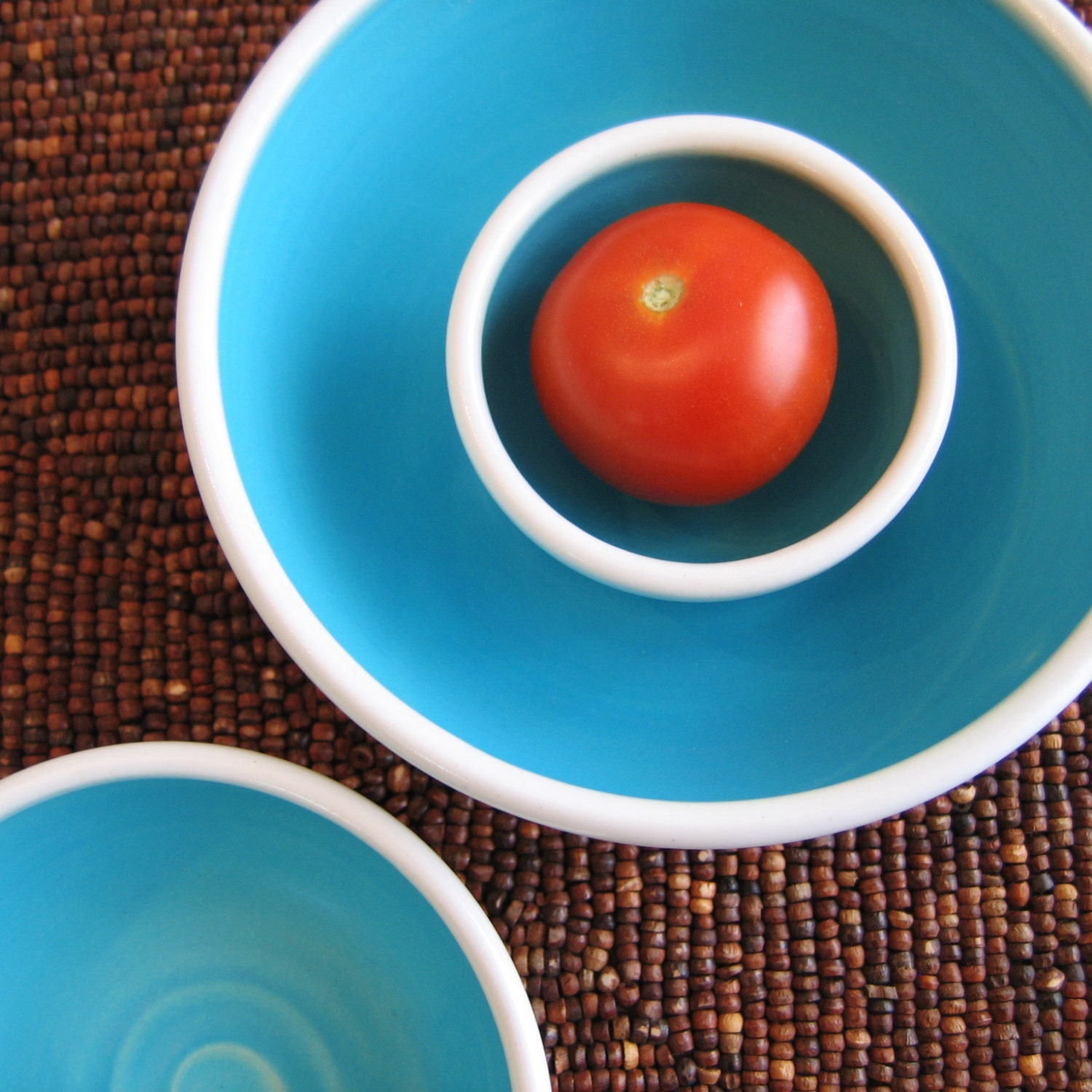 Pottery Nesting Bowls -  Prep Set in Turquoise Blue