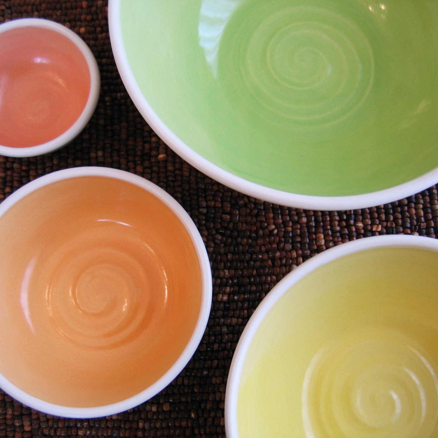 Summer Fruits Nesting Bowls - Large Set of Stoneware Pottery Bowls