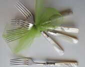 Elegant Vintage Landers Frary Clark Mother of Pearl Sterling Silver Dinner Forks Set of Six