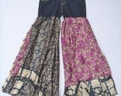Seraphine -Upcycled Gypsy Jeans with layered silk Bell Bottom Flair Legs Eco Fashion