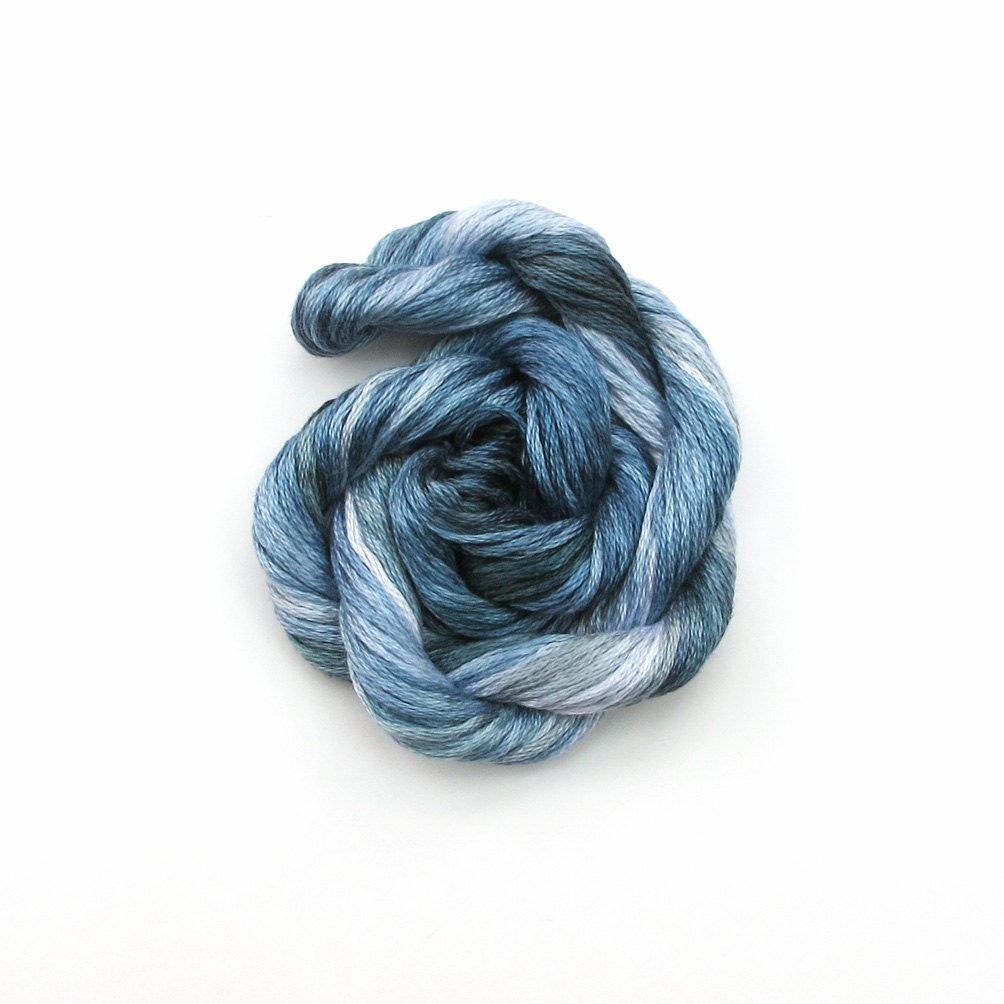 Hand dyed stranded cotton embroidery floss, 20m skein - blue grey, silver grey, dark blue, steel blue