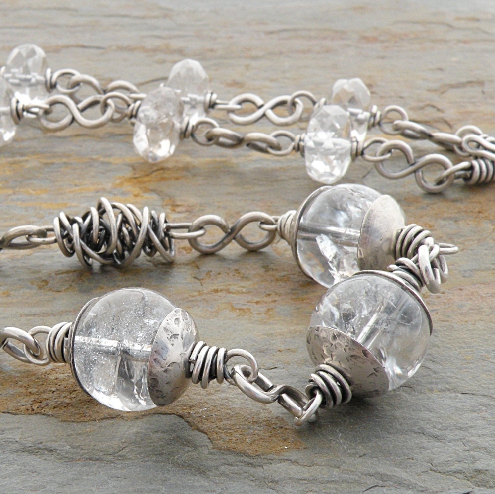 Clear Quartz and Sterling Silver Necklace, Gemstone, Wire Work