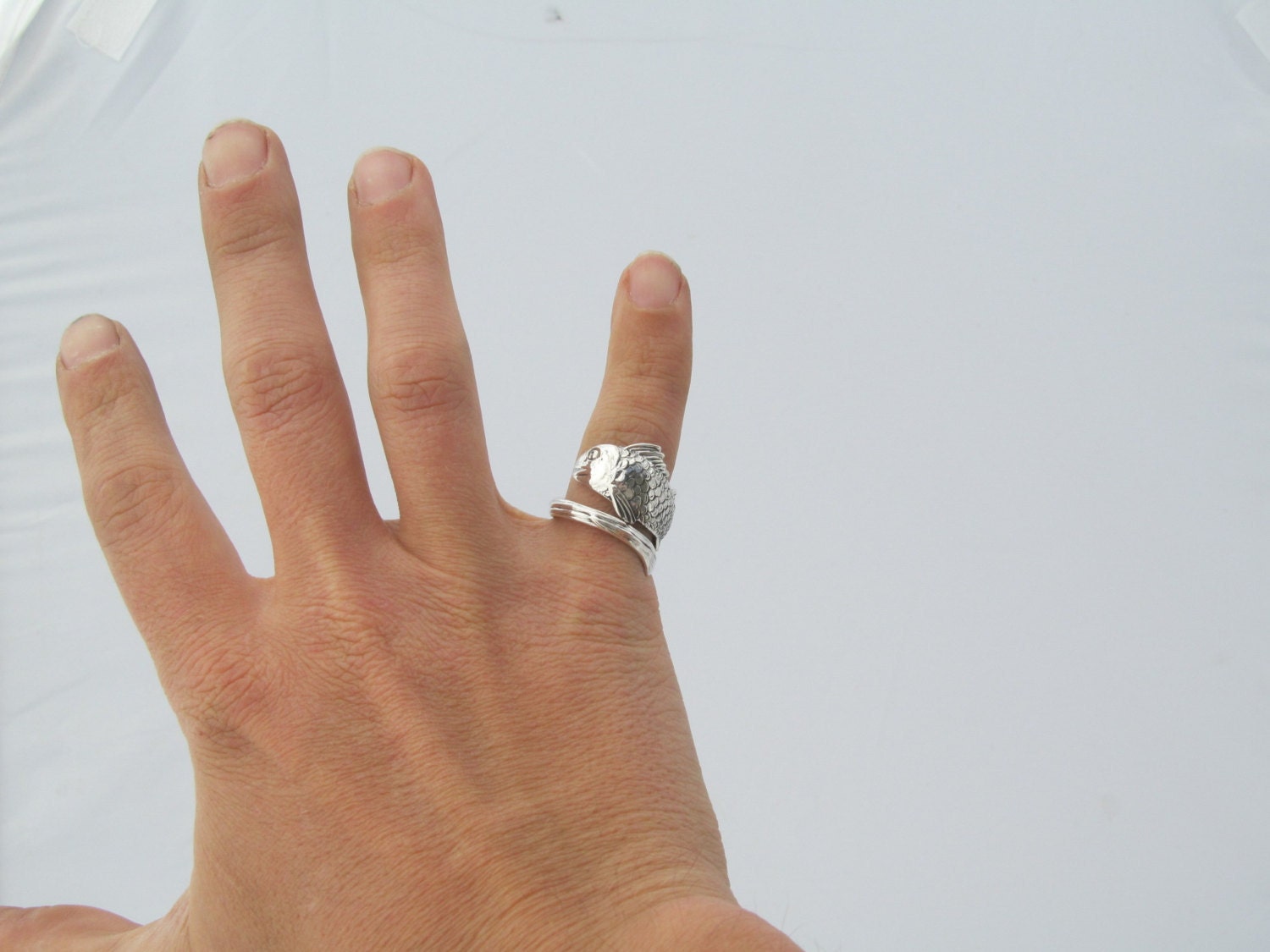 Spoon Ring Fish Size 6-12 Sterling Silver Art Nouveau