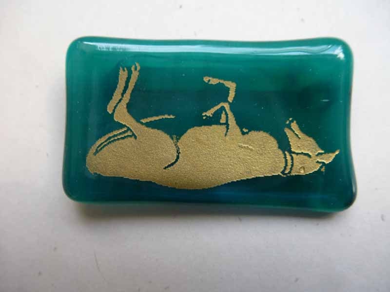 FrumsGlassMenagerie - Roaching Greyhound Glass Pin, Teal