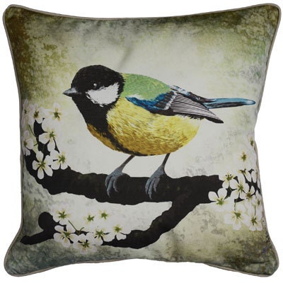 Cushion cover for throw pillow with bird - Great tit - 16x16 inch 40x40cm DELUXE edition
