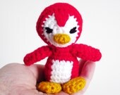 Amigurumi Animal Doll: Penguin Toy Crocheted with Cherry Red, Gold, White, Washable Yarn - Handmade, Designed by The Silver Hook