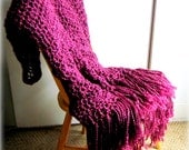 Throw Blanket Crocheted with Fringe, Purple, Plum, Blanket, Afghan, Home Decor, Purple Interior Palate, Warm Rich Color