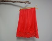 Vintage 1950s Cherry Red Half Slip, Nylon with Lace