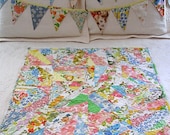 SALE - farmhouse baby quilt, lap quilt, bunting set - echo home goods quilt no. 28 and bunting set  - Ready to Ship