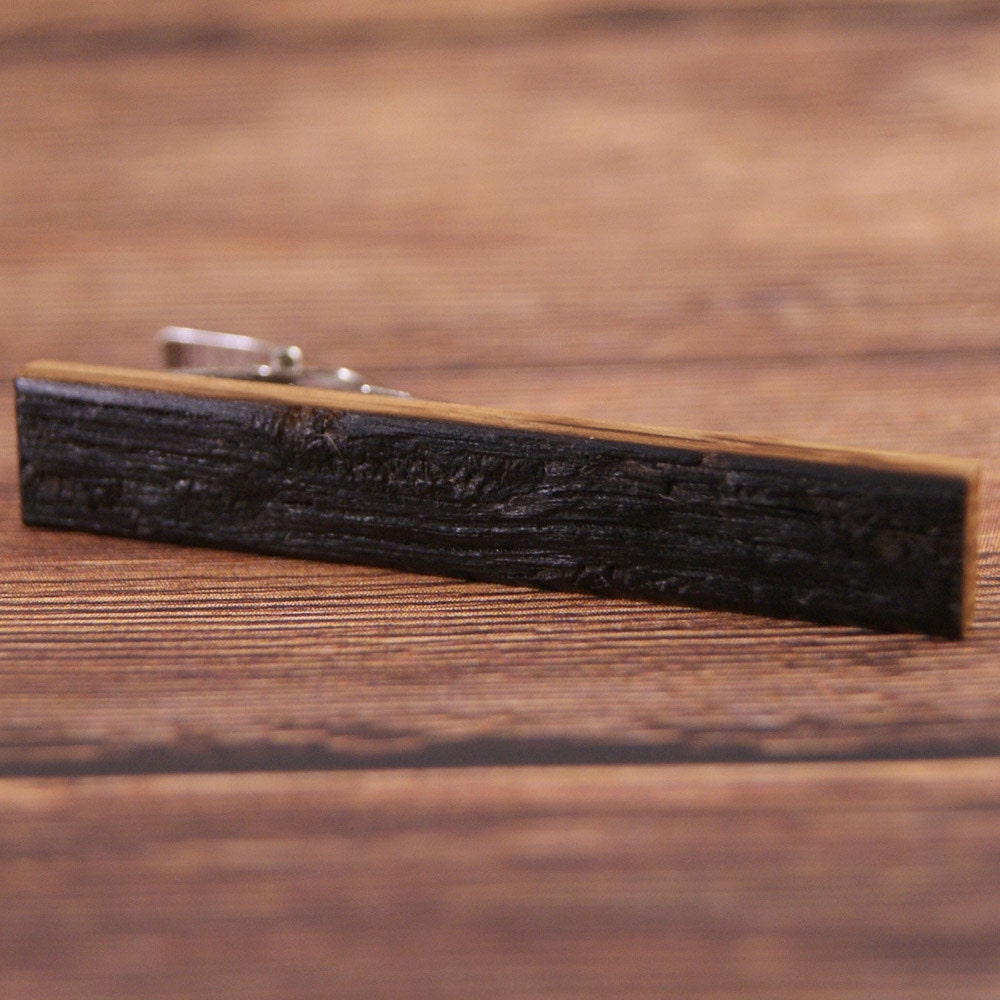 Tie Clip: Jack Daniels Whiskey Inner Barrel Oak Wood Tie Bar
