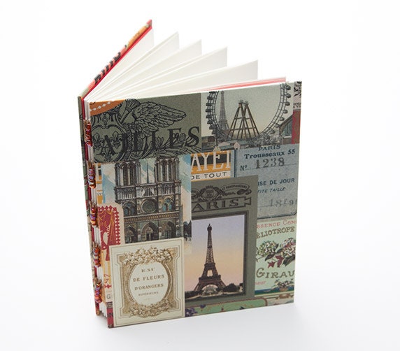 Paris travel journal, eiffel tower, red, unlined, beaded, gift for her