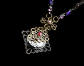 Steampunk Necklace- Industrial Wedding- Luxury Statement- Silver Clockwork- Vintage Watch Movement- Swarovski- Filigree- tasherajean- SPN03