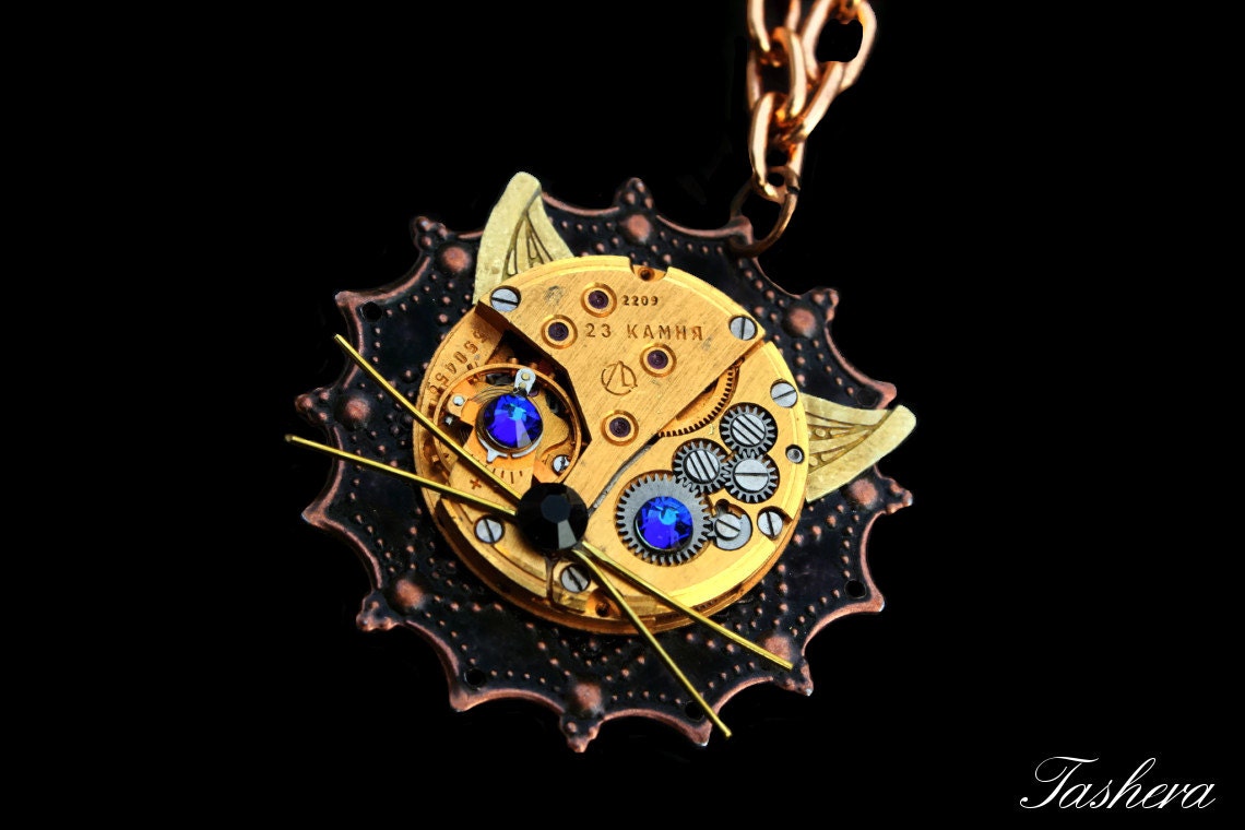 Steampunk Lion Necklace- Animal Clockwork Industrial Luxury Wedding Vintage Watch Movement Geekery Handmade Exclusively by tasherajean- NL01