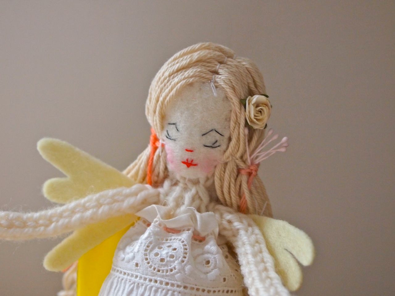 Fairy doll miniature art doll hand knitted fairy Snowdrop