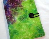 Crayon Organizer, Crayon Keeper, Coloring Wallet - Green Purple, Blue Batik with Gold Flowers