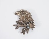 Antique Early 1900s Repousse Hawk Brooch Vintage Jewelry