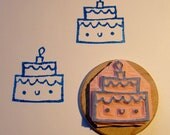 Happy Cake hand carved rubber stamp