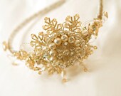 Wedding headband  Bridal side tiara  with vintage rhinestones brooch and hand wired crystals GOLDEN TIME