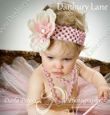 Pink flower headband ONLY, Baby to toddler size, hair accessories and photo props for girls -CREAM SODA