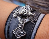 Religious Jewelry Gift, Silver Crucifix Silk Wrap Bracelet, Christian Jewelry, Vintage Style Cross Bracelet, Religious Sympathy Gift