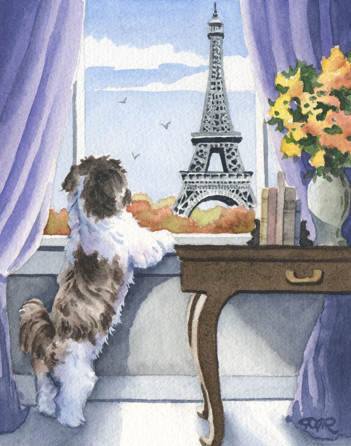SHIH TZU In Paris Dog Signed Art Print by Artist DJ Rogers