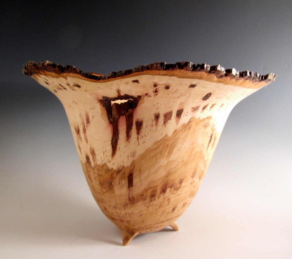 Natural Bark Edge Hickory Wood Turned Bowl - Home Deco - Wedding Gift - Father's Day