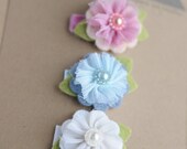 newborn baby girls bitty hair clips collection - 3 flowers - flower snap clips set