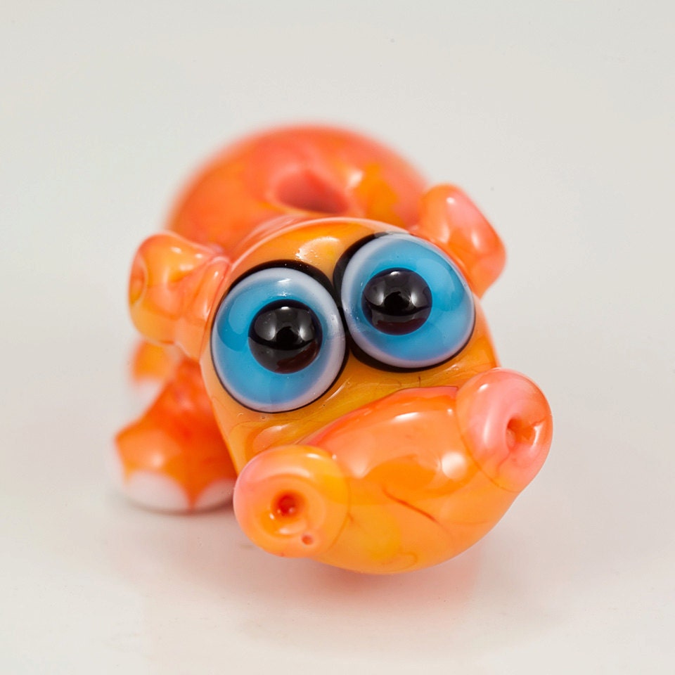 Orange Coral Hippo Lampwork Glass Bead