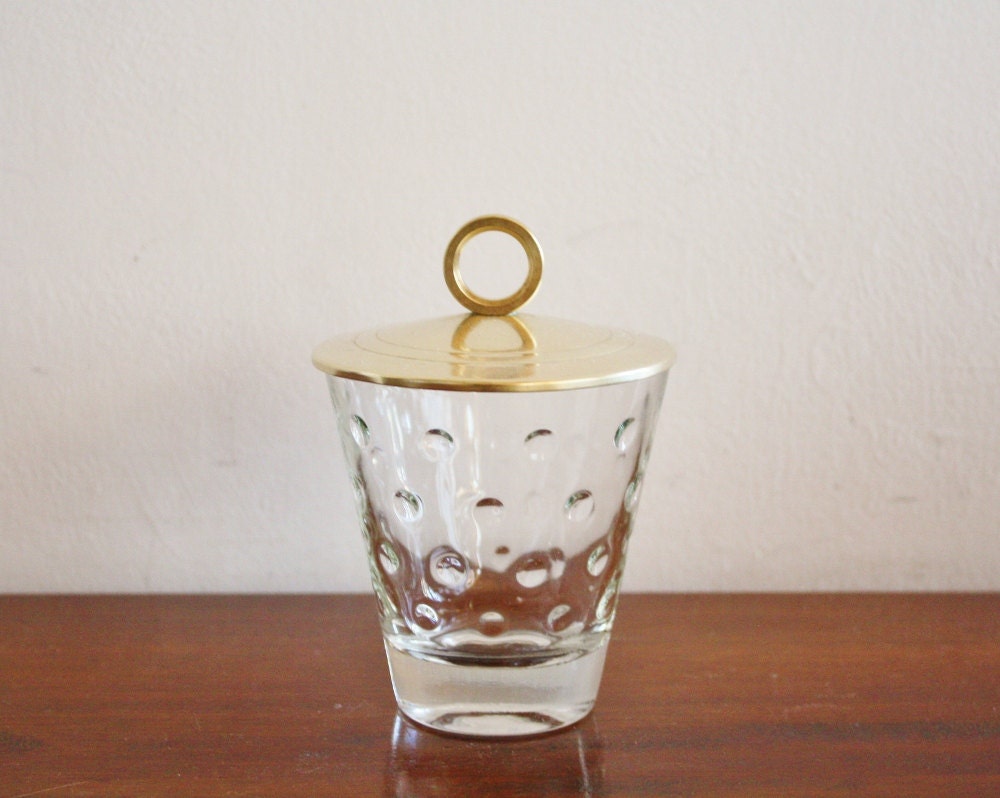 Vintage glass candy dish with brass lid