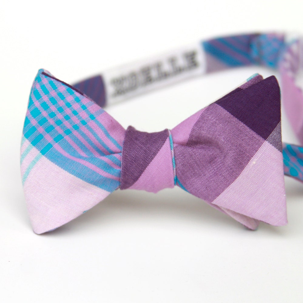 lilan & eggplant plaid freestyle bow tie