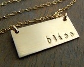 Gold Bar Necklace, 14K GF, Personalized Word Custom Jewelry, VERA by E. Ria Designs