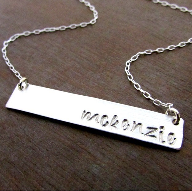 Silver Bar Necklace, Name Necklace, Personalized Sterling Silver, Silver Letter Initial Necklace KATIE by E. Ria Designs